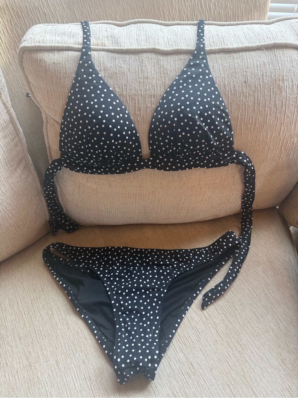 Black Polka Dot Women’s Bikini Set - Classic Tie-Back Swim.
